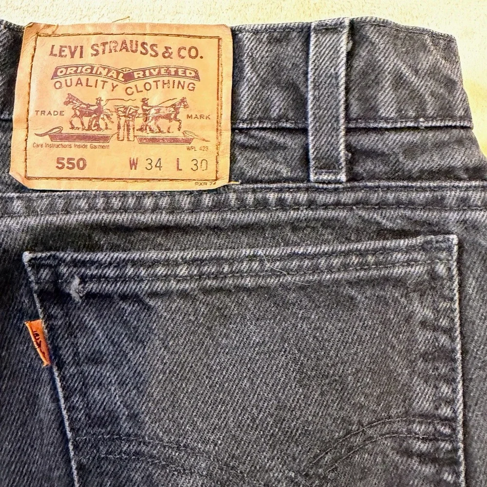 Levi's 550 Jeans Orange Tab 34x30 Black Relaxed Fit Tapered USA Paint Splatter